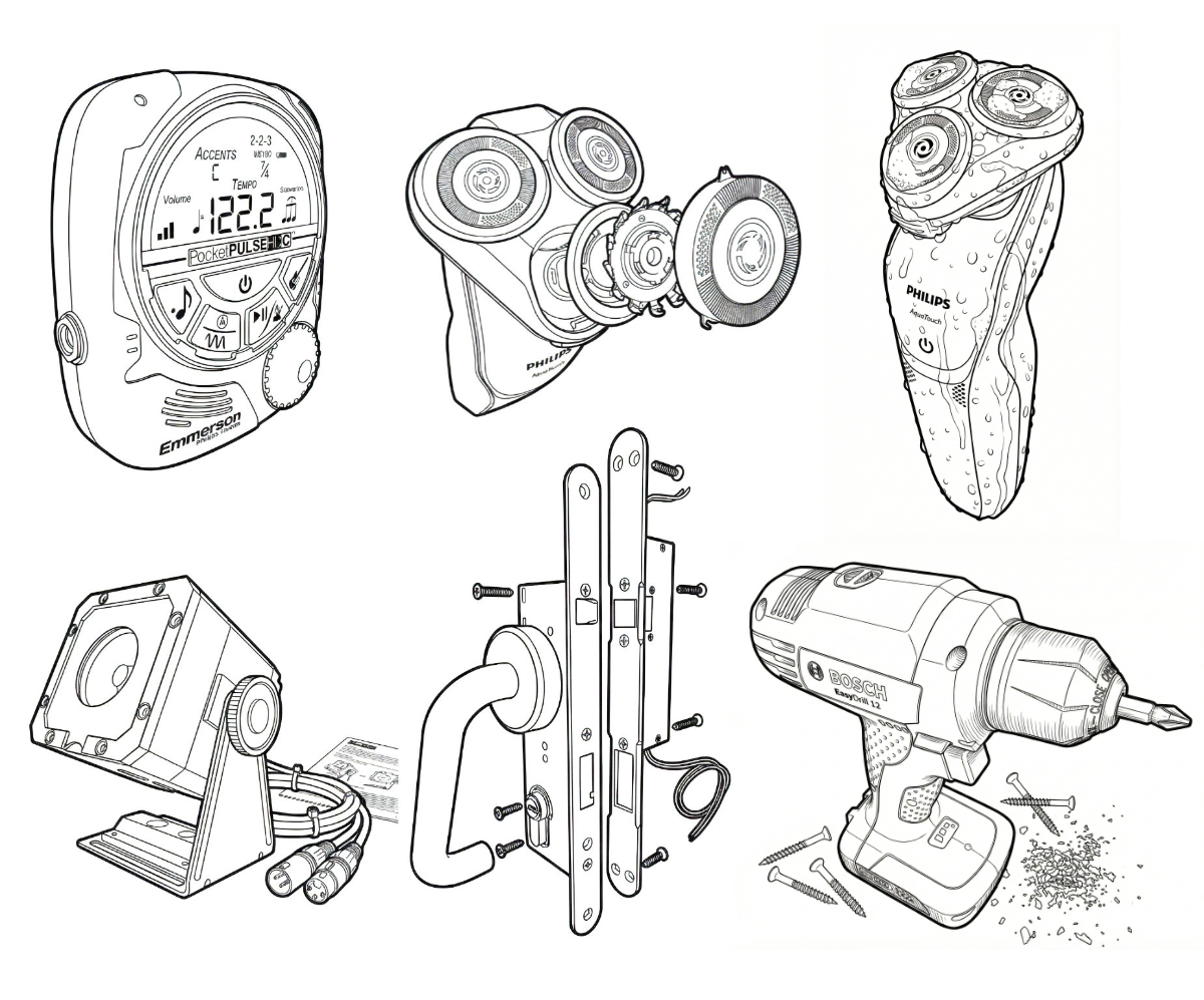 Ilustración técnica de línea generada desde modelo 3D para manual de montaje de equipo industrial